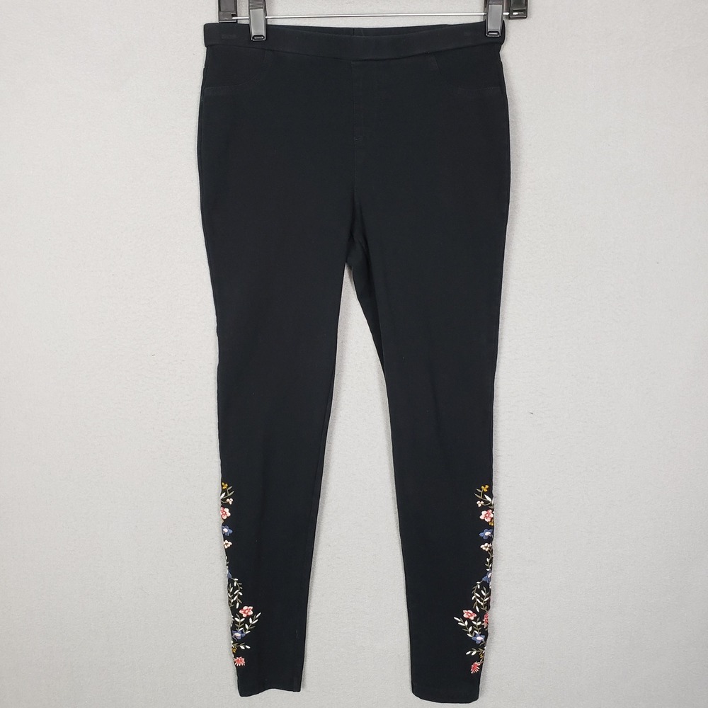 Style & Co Embroidered Leggings Black Bohemian Forest Nymph Dainty Artsy Size SP